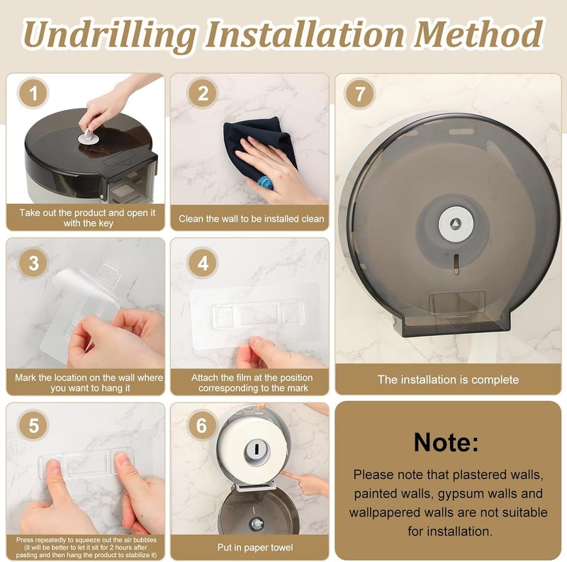 Layhit 6 Pack Toilet Paper Holder Wall Mount, Toilet Paper Towel Dispenser, Commercial 9" Jumbo Plastic Tissue Dispenser with Key Wall Lock for Bathroom, Office, Restaurants - Image 4